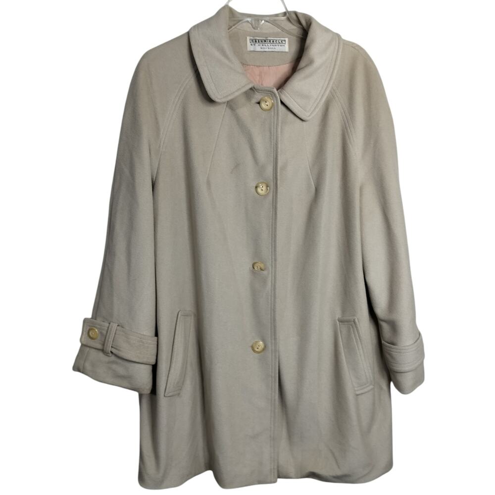 5037)Vtg Kashmiracle Wellington Beige Lined Front Button Fleece Trench Coat L?
